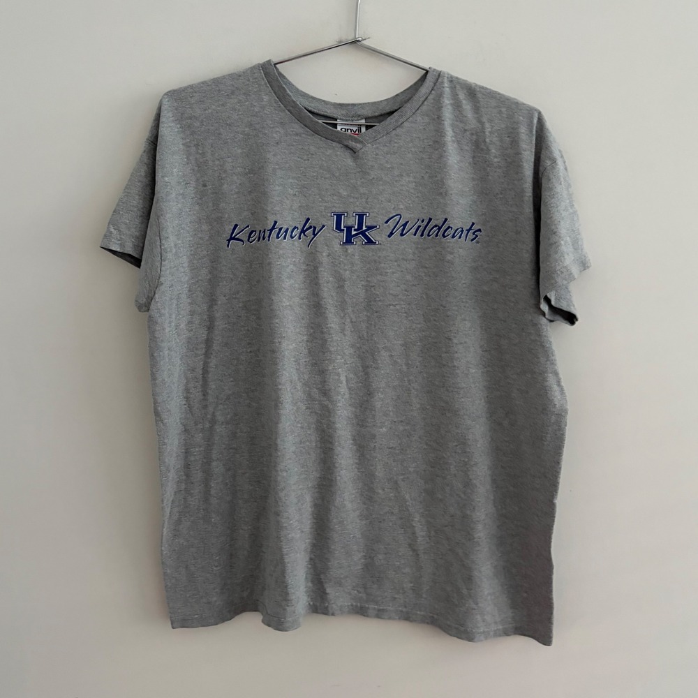 Vintage Anvil Kentucky Wildcats T Shirt XL Gray V-Neck NCAA College Sports